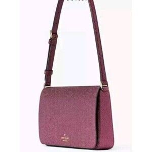 Kate Spade Smooth Glitter Tinsel Flap Shoulder Bag  Deep Berry Magenta Purse